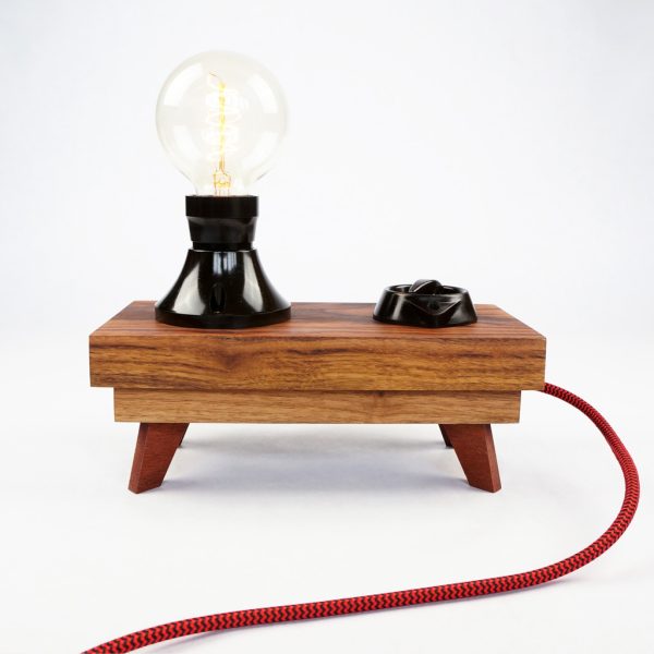 Lamp `Draaiknop’ | Notenhout | G80 Edison | bakeliet | vintage
